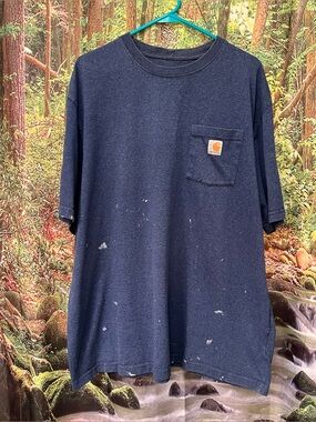 Carhartt Shirt Mens 2XL navy blue Distressed paint thrashed pocket